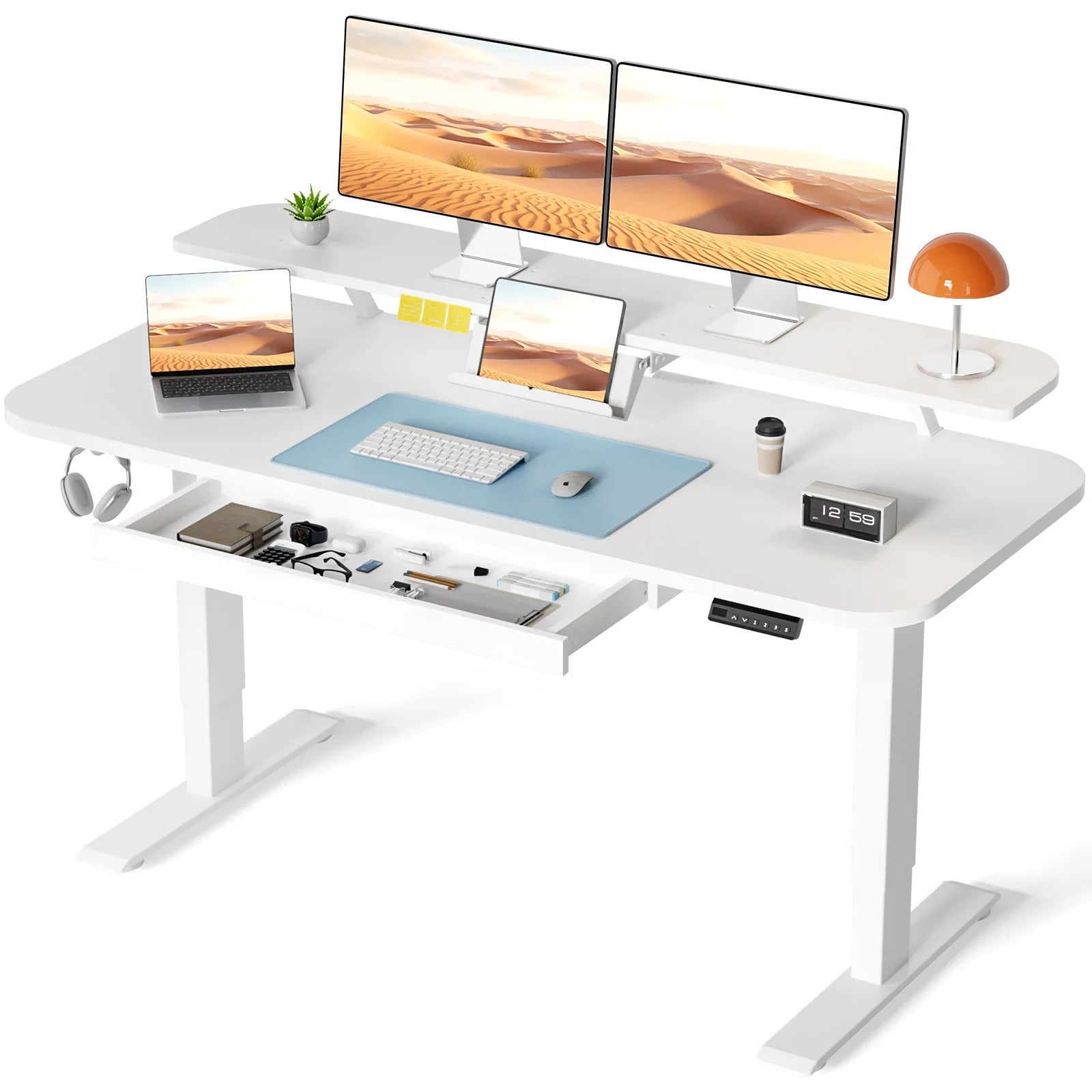 Electric Standing Desk with Drawers, Sit Stand up Desk