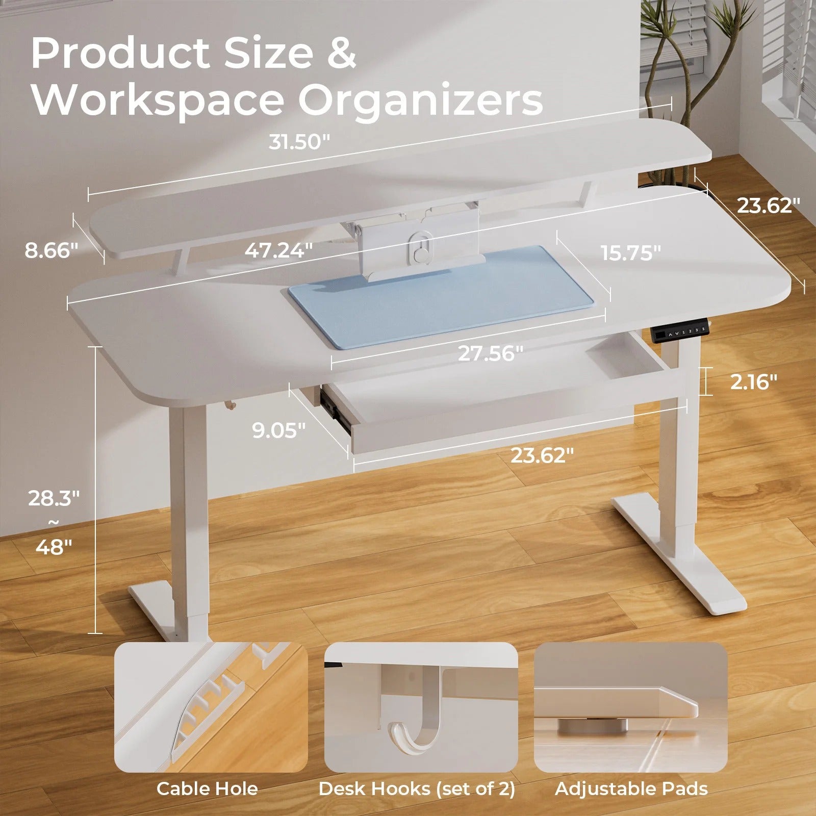 Electric Standing Desk with Drawers, Sit Stand up Desk